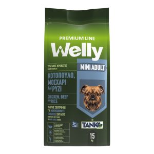 Ξηρά τροφή Σκύλου Welly Premium Line Mini Adult με κοτόπουλο, μοσχάρι & ρύζι 15kg