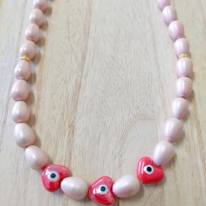 MEDALIST Necklace Pink - Red Heart- Κολιέ Σκύλου 55 cm