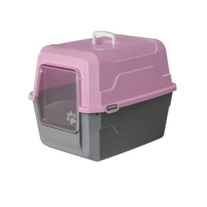 Catbus 52x37x48H κλειστή λεκάνη γάτας - Κλειστή λεκάνη γάτας με ροζ πορτάκι