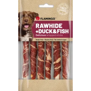 Λιχουδιά σκύλου Flamingo Rawhide Duck Sticks 100gr