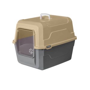 Catbus 52x37x48H κλειστή λεκάνη γάτας - λεκάνη γάτας με πορτάκι και μπεζ χρώμα