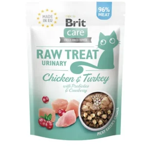 Brit Care Cat Raw Treat Urinary 40gr freeze-dried λιχουδιά για γάτες με κοτόπουλο, γαλοπούλα, cranberry & προβιοτικά. Υποστήριξη ουροποιητικού και ανοσοποιητικού.