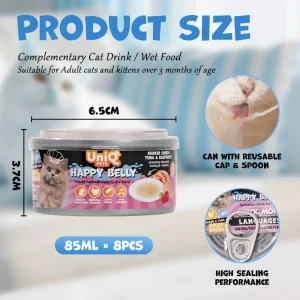 Uniq Daily Drink Happy Belly 85ml – Ρόφημα Γάτας με Κοτόπουλο, Τόνο & Raspberry